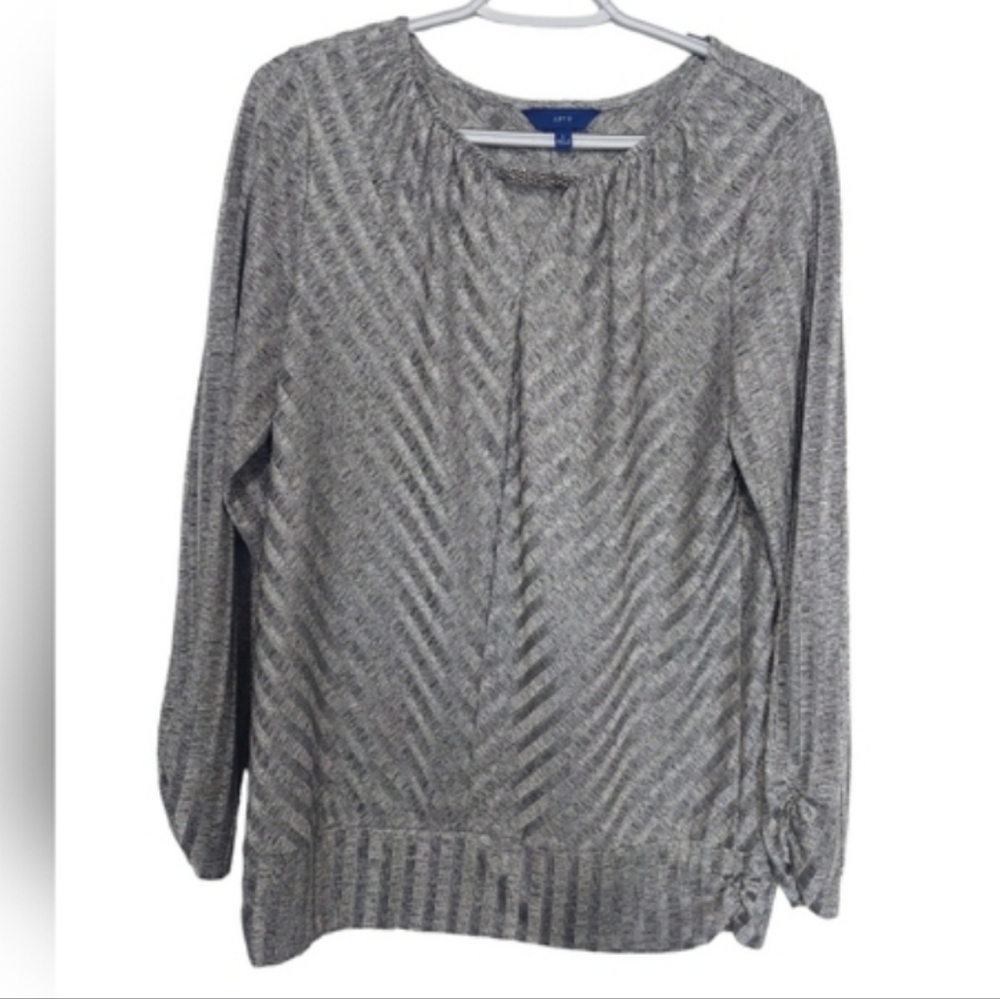 Apt 9 Long Sleeve Silver Chevron Metallic Shirt Sz Large Womans Glam